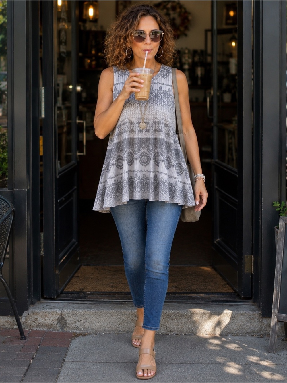 Romeo + Juliet Couture Flared Patterned Tunic Top